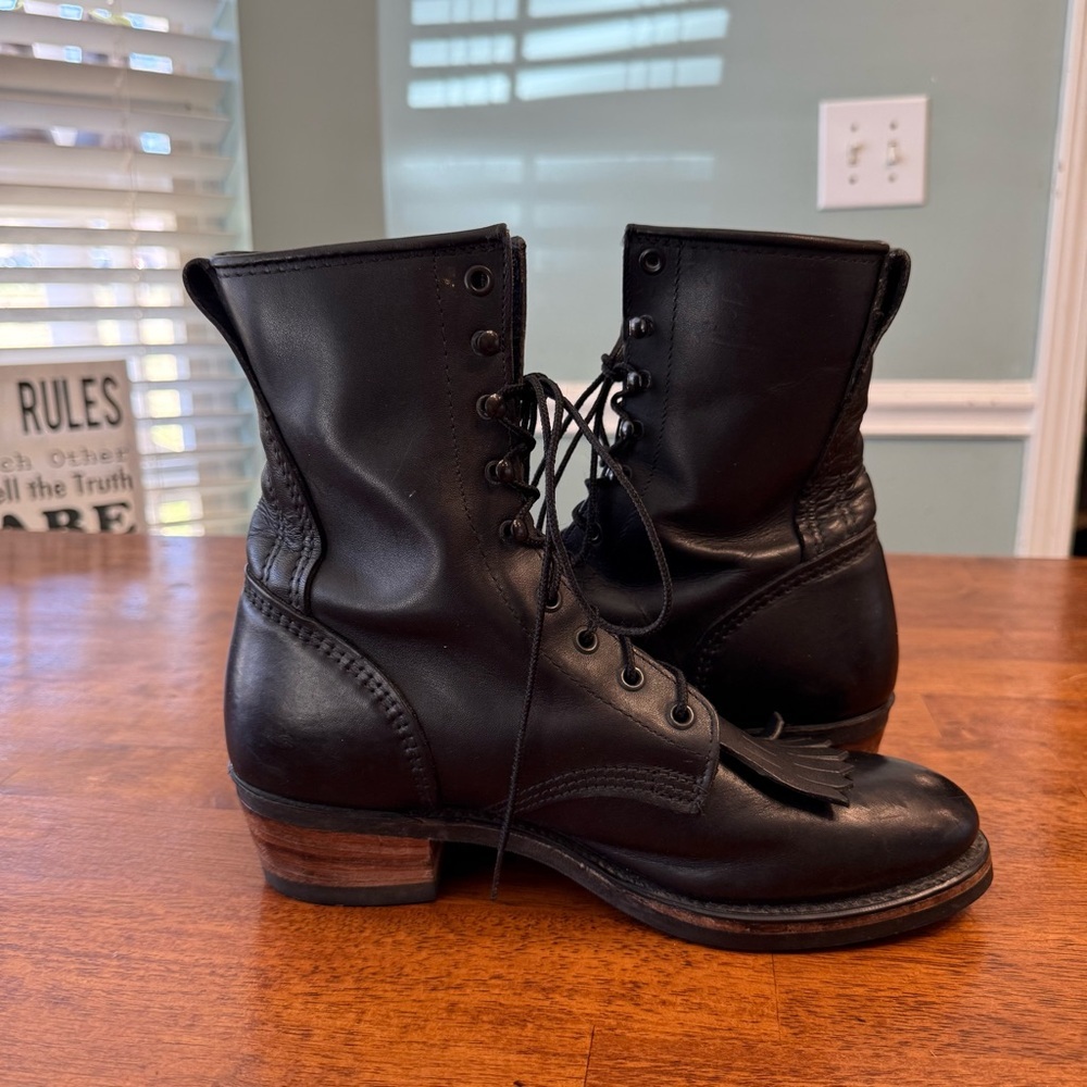 Vintage Durango Men’s 8.5 Black Leather Kiltie Packer Western Lace-Up Boots - Picture 3 of 15